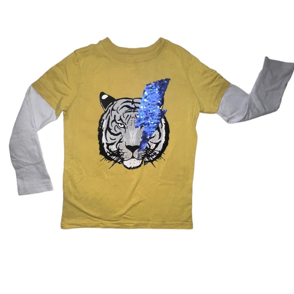 Wonder Nation Boys Tiger Emblem LS Shirt With Reversible Sequins size (S) 6-7